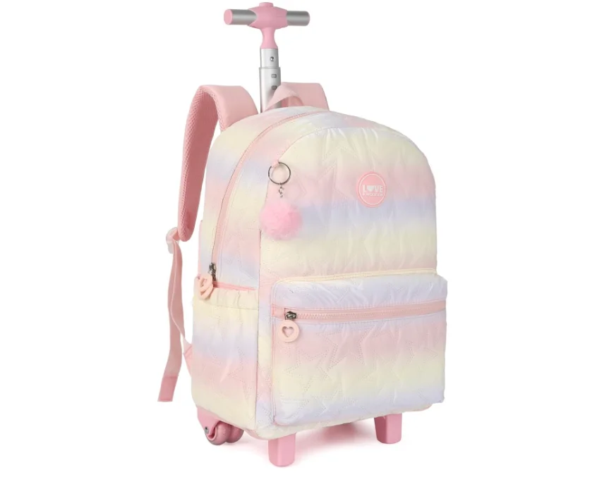 Rolling Backpack for Kids 18 Inch Wheeled Bookbag for Girls School Wheeled Travel Rolling Bags with Lunch Bag Pencil Case Set