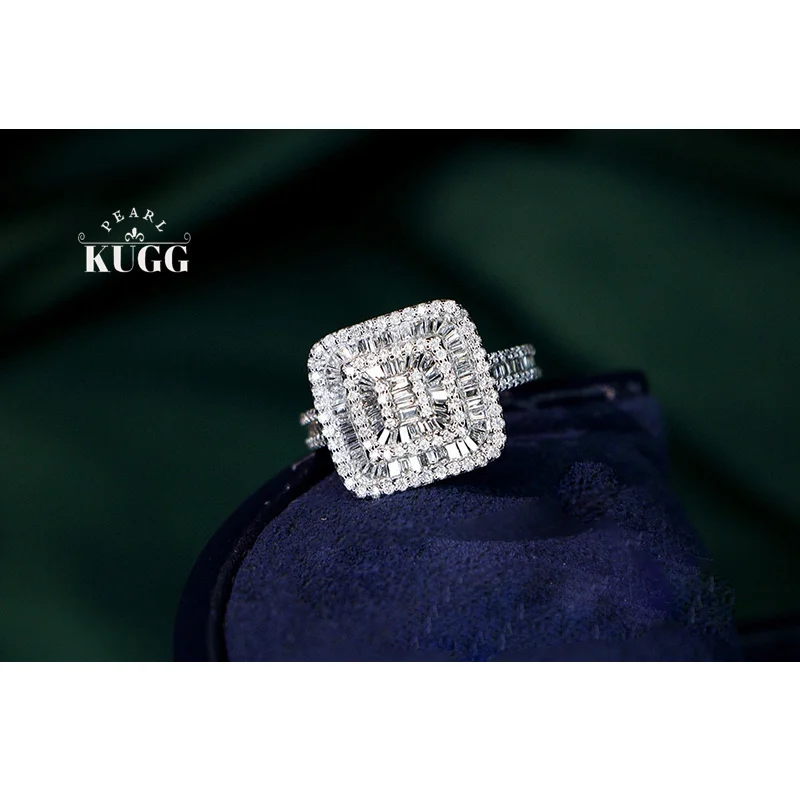 

KUGG 100% 18K White Gold Rings Women Fashion Square Shape 0.85carat Real Natural Diamond Engagement Ring High Wedding Jewelry