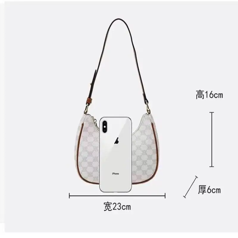 New Fashion Printed Shoulder Bag PU Leather Casual Cross Bag Crescent Moon -shaped Shoulder Shoulder Underarms Underxual Bags