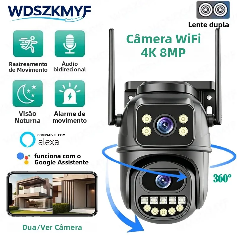 8mpデュアルレンズwifi接続4kカメラ防水ip66屋外セキュリティウェブカメラai自動追跡ip-ptzビデオカメラ