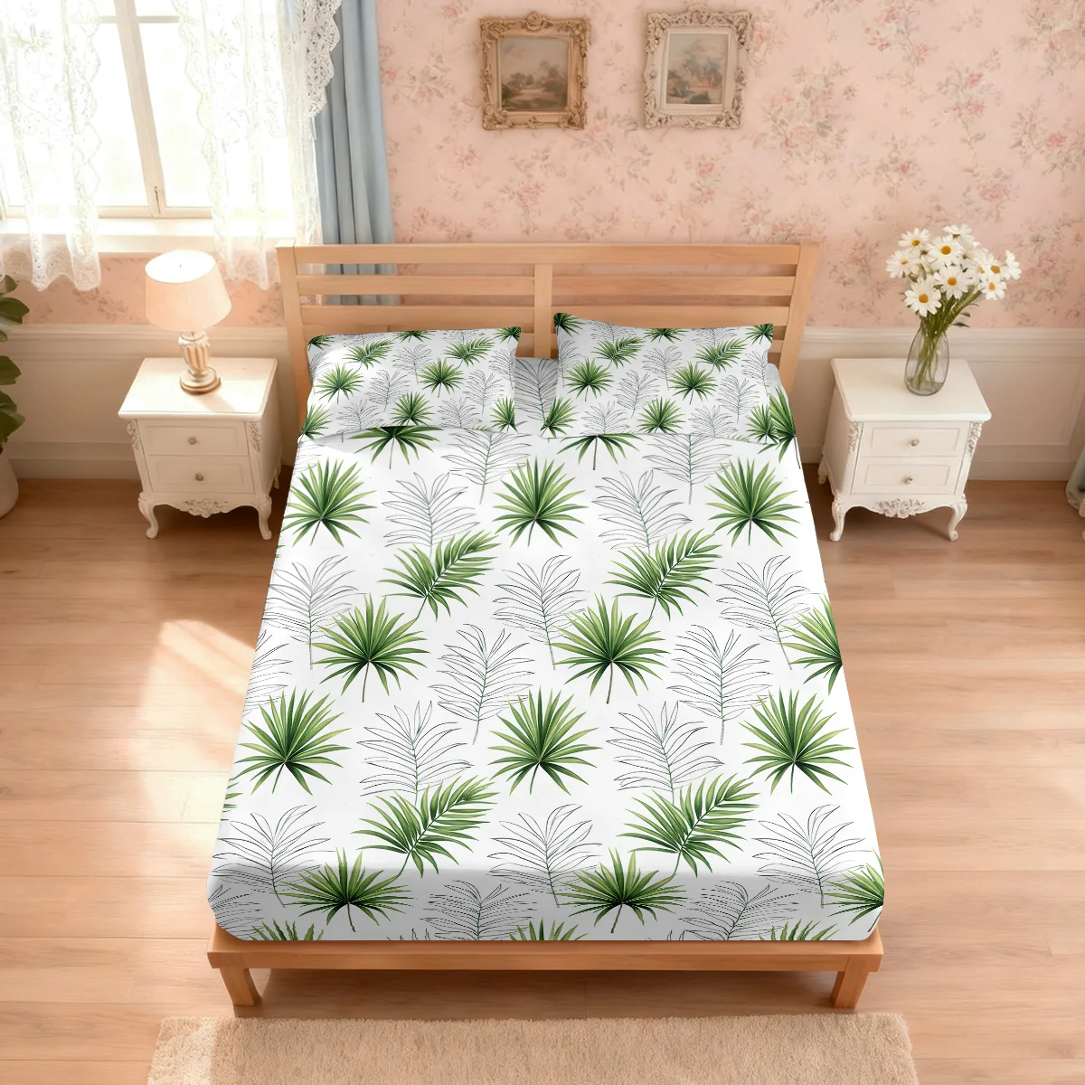 3pcs Palm Leaf Plant Leaf Print Coreless Bed Sheet Set Multiple Sizes Soft Bed Cover Bedroom Bedding Decoration Machine Washable