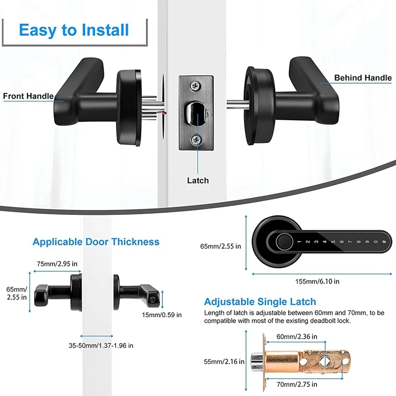 2X Fingerprint Smart Door Lock Door Knob With Keypad Keyless Entry Door Lock With Handle For Home Hotel Office Apartment