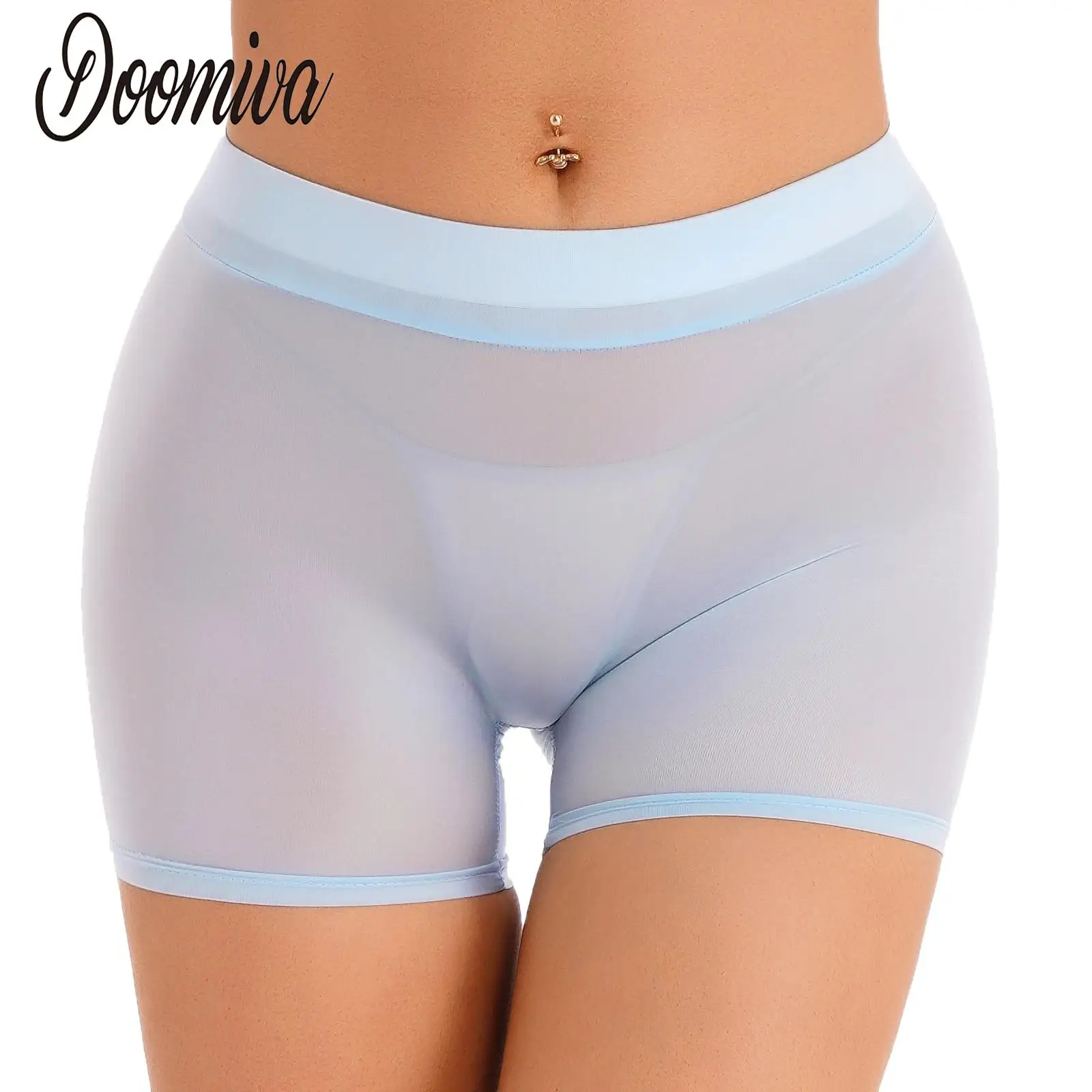 

Women Semi See-through Boxer Shorts Hot Pants Stretchy Solid Color Low Rise Short Leggings Underwear Shorts Yoga Sportwear