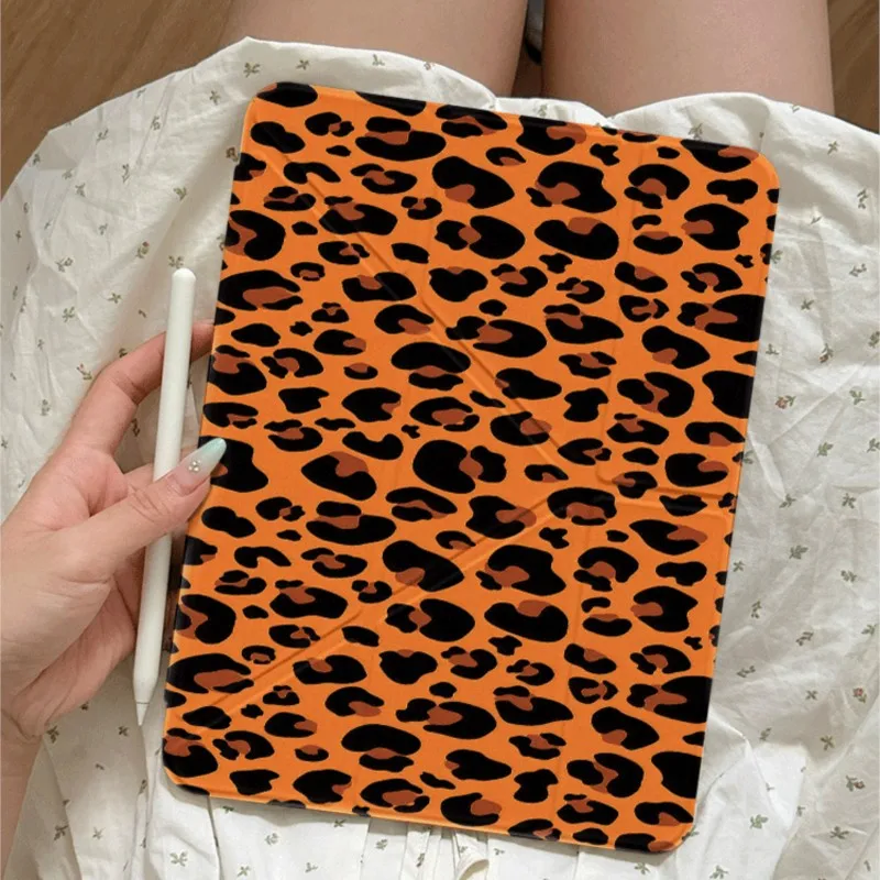 Fashion Orange Leopard Tablets Case For Samsung Tab S7/S8/S9/S10/S11 11inch Tad S7+/S8+/S9+/S10+ 12.4/13.1inch Cover For Women