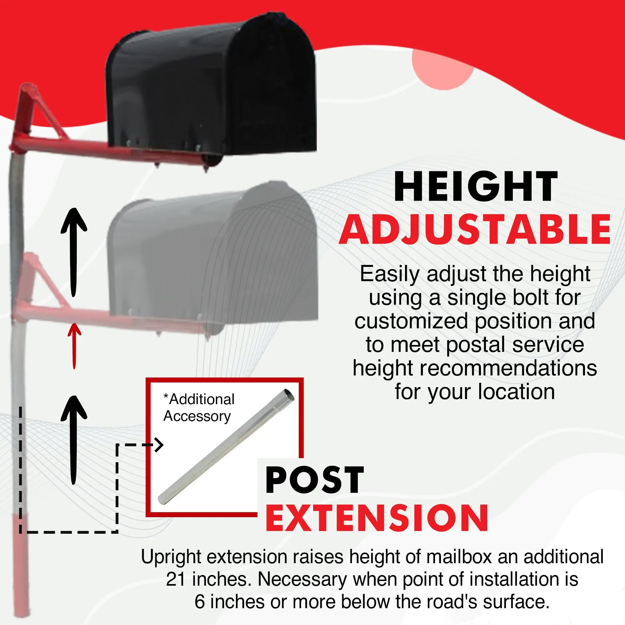 Mailbox Support Post with Swinging Boom Arm, No Dig Post, Galvanized Steel, Ideal for Both Rural and Residential, for
