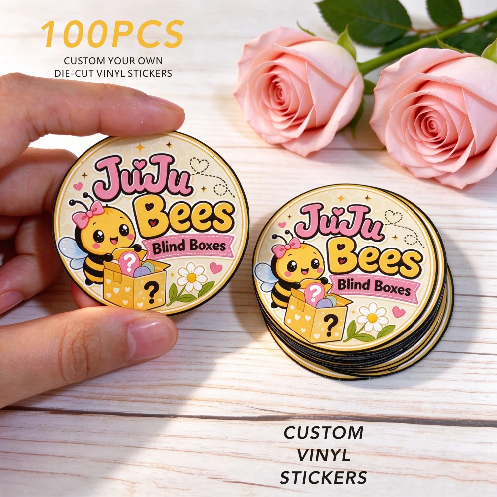 100pcs Custom Stickers Vinyl Waterproof Die Cut Logo Design Brand Laptop Cute Personalized Sticker Glossy Film for Business