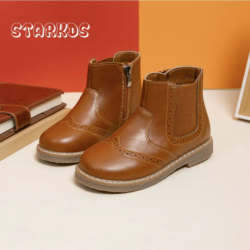 Boys Chelsea Boots Autumn New Kids Ankle Booties Baby Retro Leather Side Zip Short Botas British Oxford Style Shoes