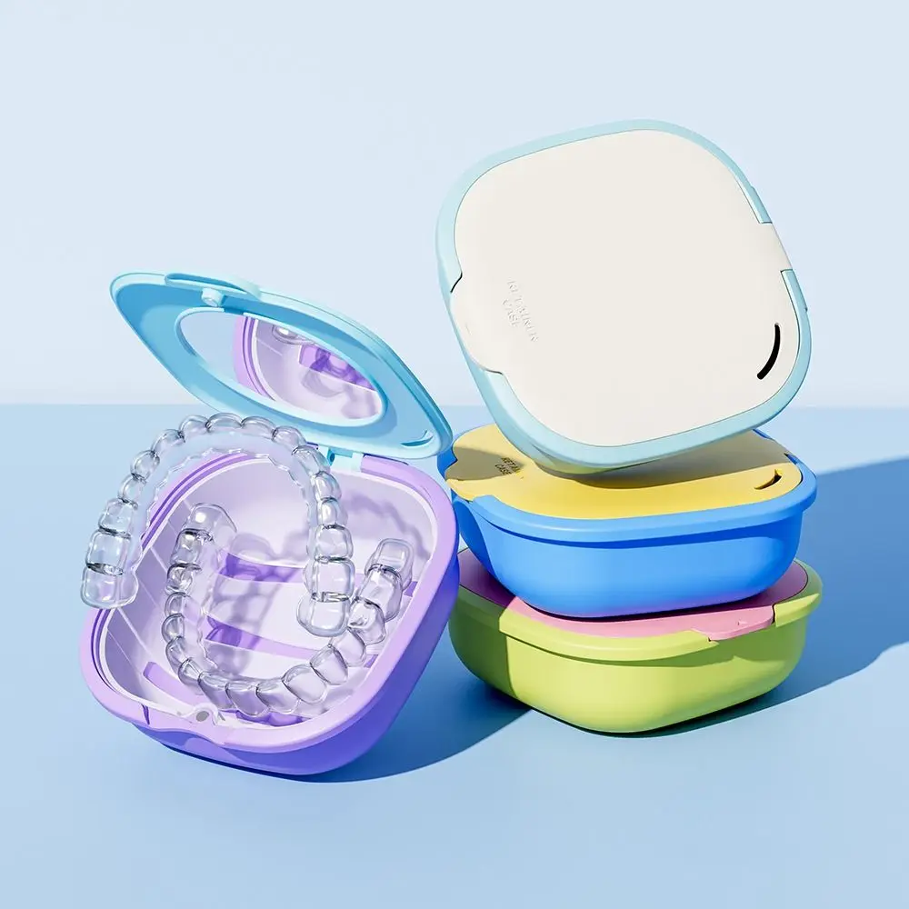 With Mirror Retainer Case Portable with Drain Basket Dental Denture Organizer Protective Breathable Mouth Guard Soaking Cup