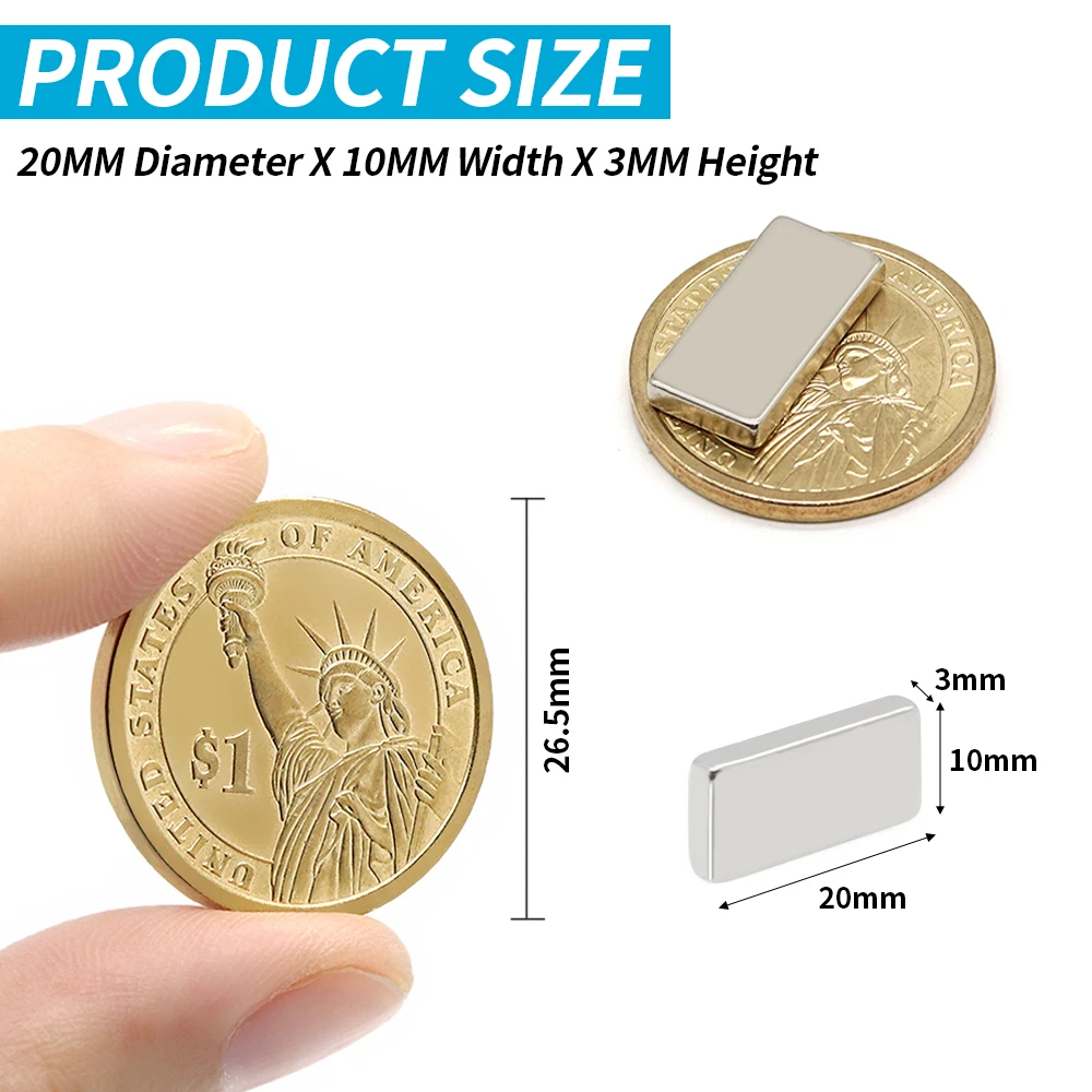 20x10x3 Super Strong N35 NdFeB Square Magnets, Permanent Neodymium Block Magnets for Refrigerator, Handmade Projects & Home Use