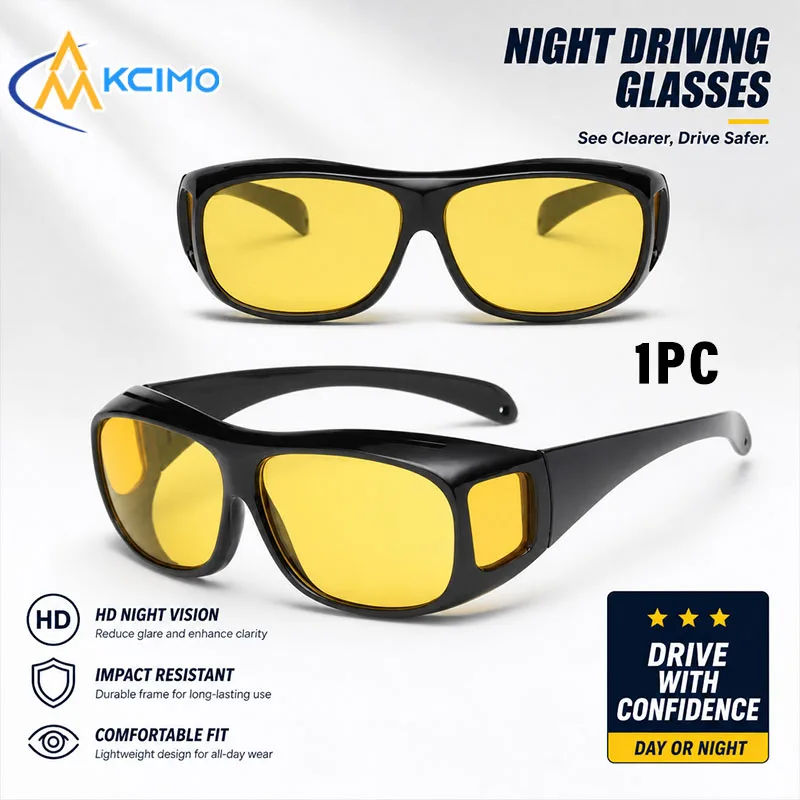 Night Driving Glasses HD Lens Anti Glare Wrap Around Sunglasses Lightweight Impact Resistant Driving Eyewear