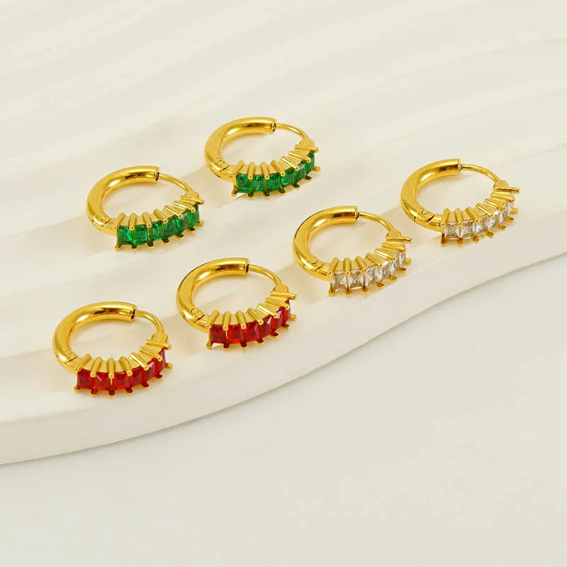10PCS Retro Internet Celebrity Zircon Inlaid Earring Stainless Steel Earrings for Women Hoop Earrings Jewelry Gifts Wholesale