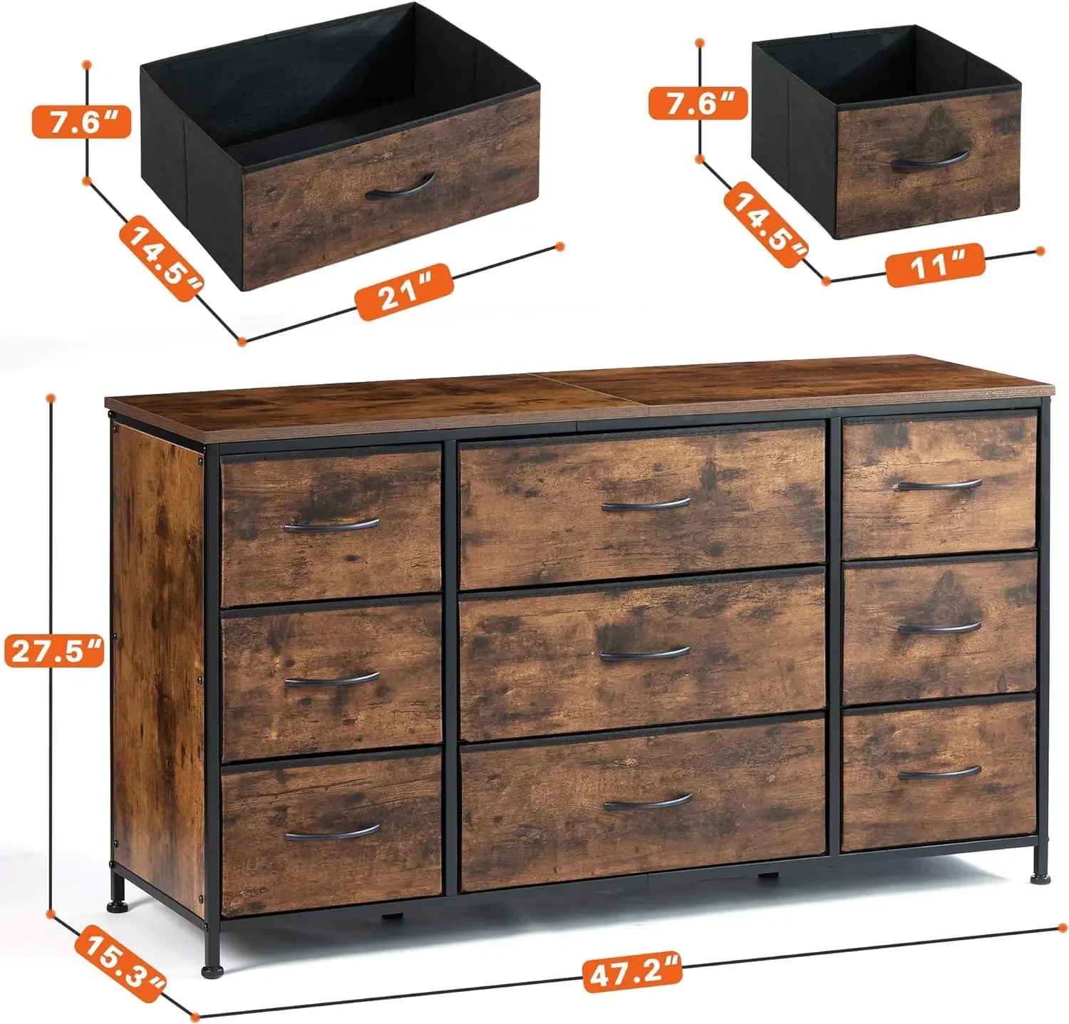 

Dresser TV Stand with Drawers,Media Console Table for 60 '' w/ 9 Drawers,Entertainment Center with Sturdy Metal Frame & Wood Top