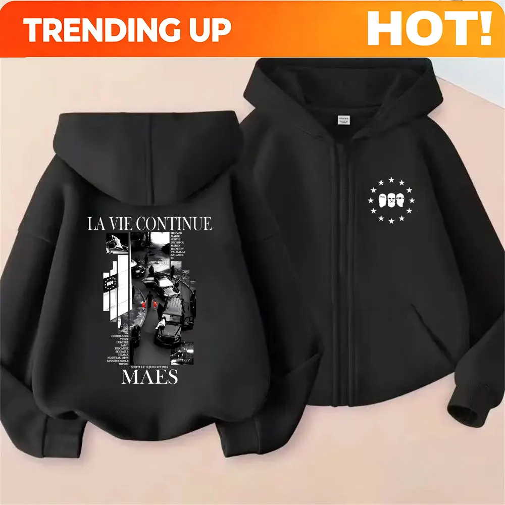 Custom Custom Rapper Maes La Vie Continue Album Graphic Zipper Hoodie Men Women Hip Hop Fashion Pop Music Hoodies Male Vintage