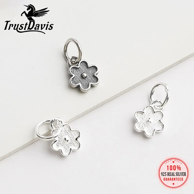

TrustDavis 925 Sterling Silver Flower Charm Pendant Dainty Vintage Elegant Versatile Cute DIY Necklaces Bracelet Pendant DZ1891