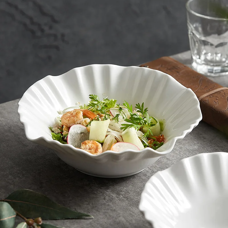 salad bowl, high-value ceramic large Nordic style fruit bowl, white noodle soup bowl, household large bowl, high-end feeling