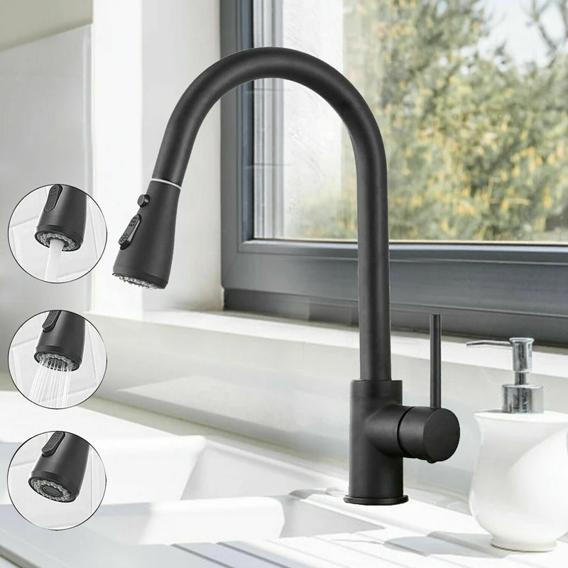 Kitchen Faucet With Pull Down Sprayer Multitask Mode Single Handle High Arc Pull Out Kitchen Sink Faucet