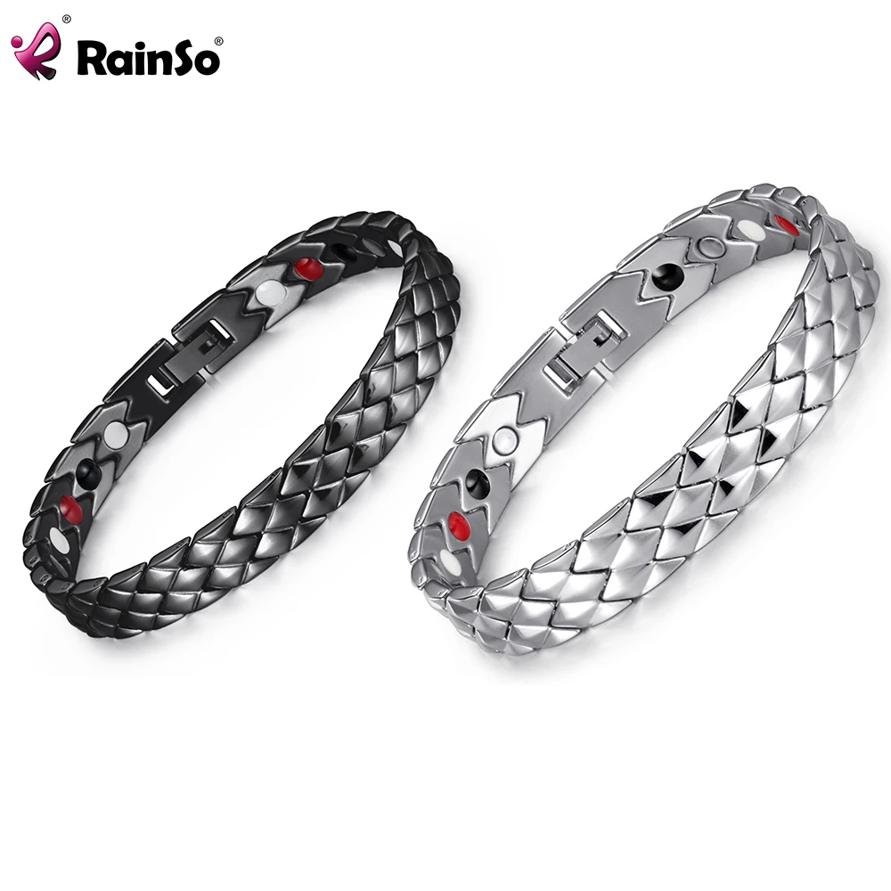 Rainso Magnetic Bracelet For Men/Women Polishing Black Bracelet BIo Energy Double Row Stainless Steel Couple Bracelet Gifts