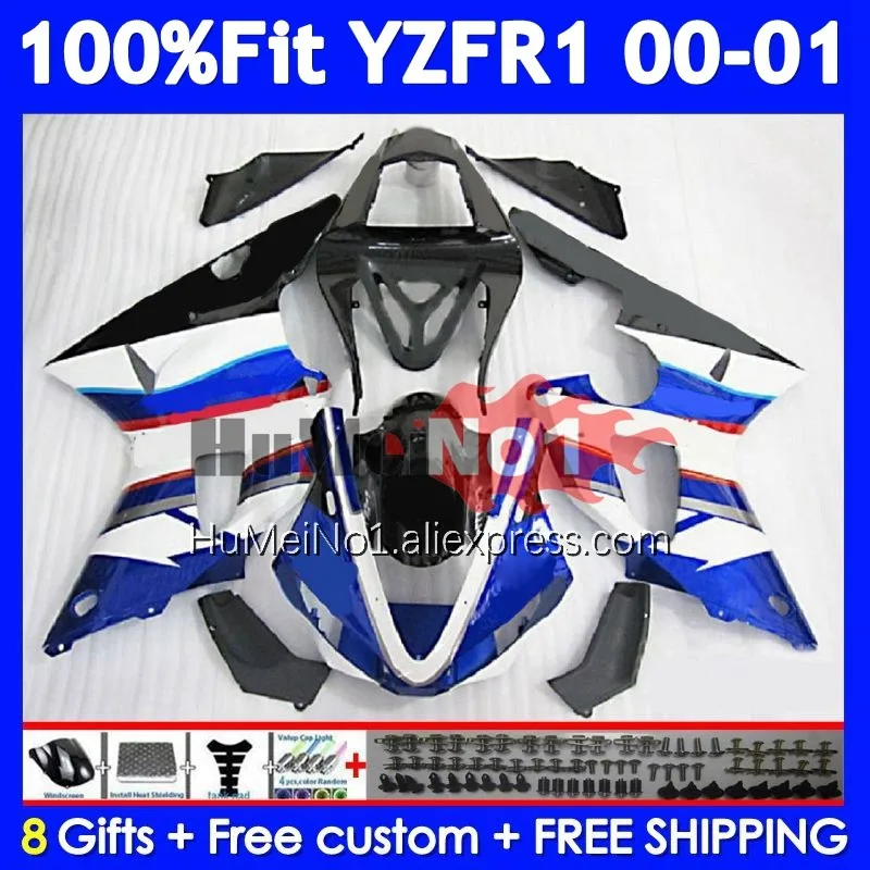 Injection Body For YAMAHA YZF-R1 YZF R1 R 1 1000 CC 1000CC Blue white YZFR1 00 01 364No.32 YZF1000 YZF-1000 2000 2001 Fairings