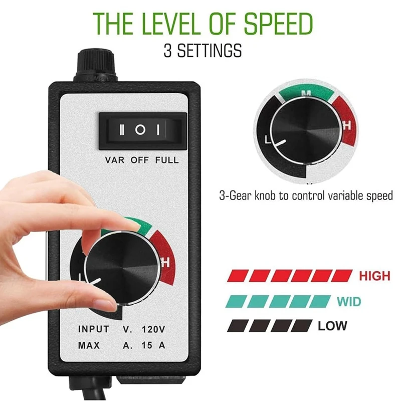 AT02-US PLUG,AC Motor Speed Controller 120V 15A Max Electronic Fan Speed Controller Variable Adjuster For Exhaust Ceiling Fan