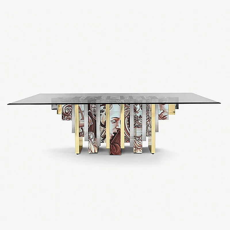 Art hand painted dining table modern simple villa solid wood glass long table