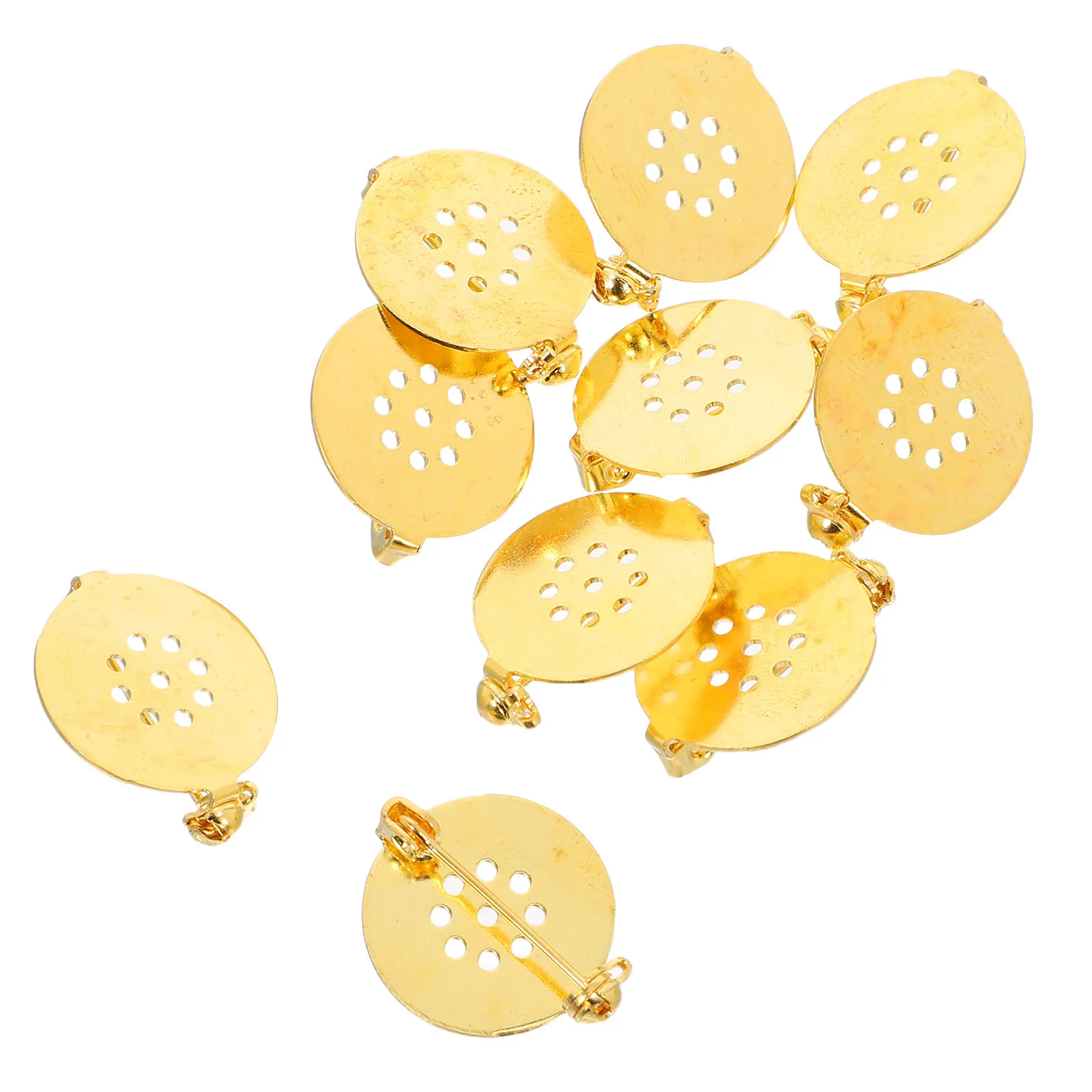 10Pcs Copper Brooch Base Round Tray 9-Hole Safety Clasp Stable DIY Brooch Pin Back Making Material Lapel Pin Flat Trays