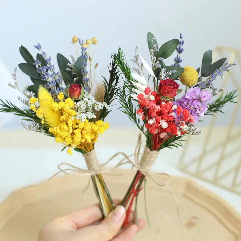 

Mini Dried Flower Bouquet Set of 6, Boho Wedding Boutonniere for Men,Table Centerpieces, Dry Pampas Grass,Birthday Cake Flore