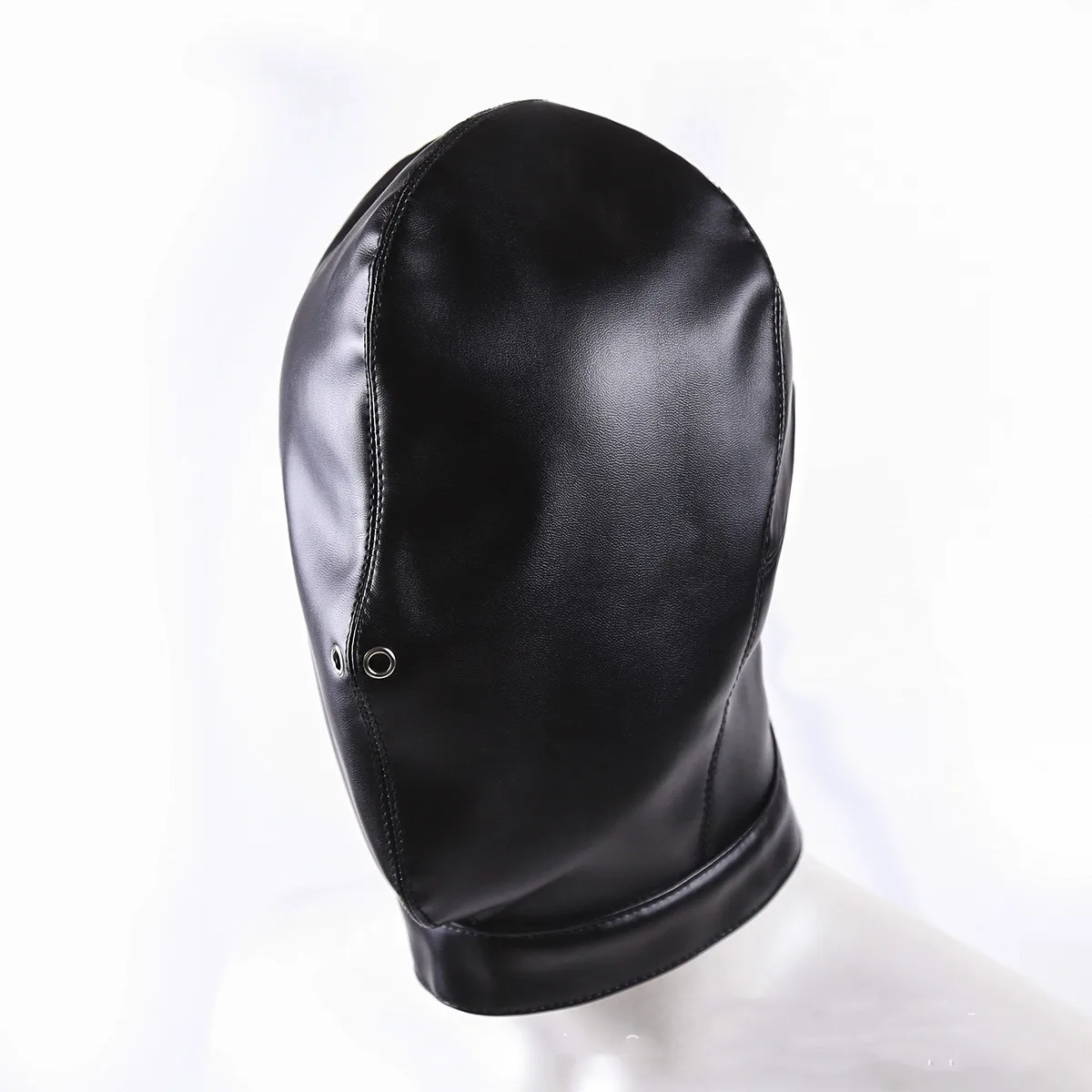 Unisex Women Mens Full Face Mask Fetish Cosplay Bondage Hood for Adult Halloween Bar Party Games Leather Drawstring Mask Hood