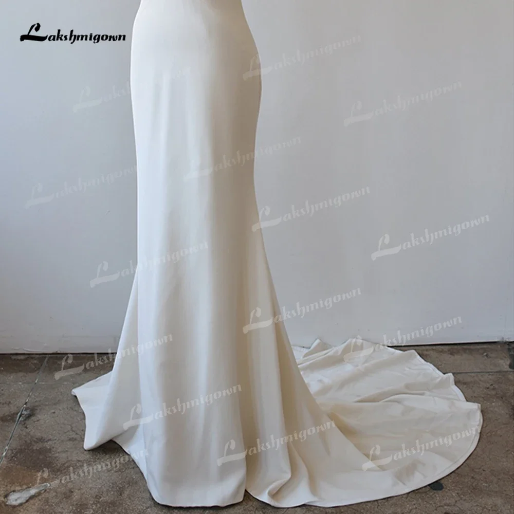 Robe de mariée sirène en satin à col en V pour femmes, bretelles spaghetti, dos ouvert, simple, sexy, personnalisée pour les patients Boho, robe de balayage, 2025