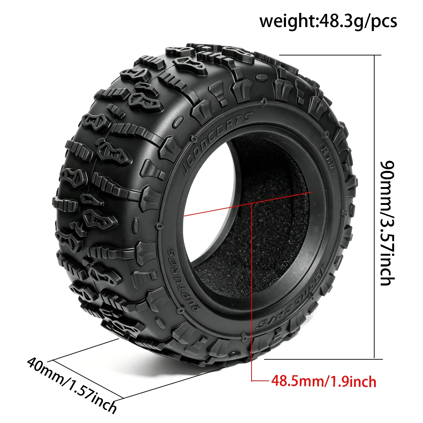 4 Stück 1,9JC Zoll Gummireifen 90x38mm für 1/12 1/10 Crawler Car, kompatibel mit MJX H12Y L267+ AXIAL