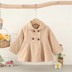 Autumn Newborn Girl Long Sleeve Woolen Coat Thickened Polo Collar Children's Jacket Fashion Double breasted Children's Clothing