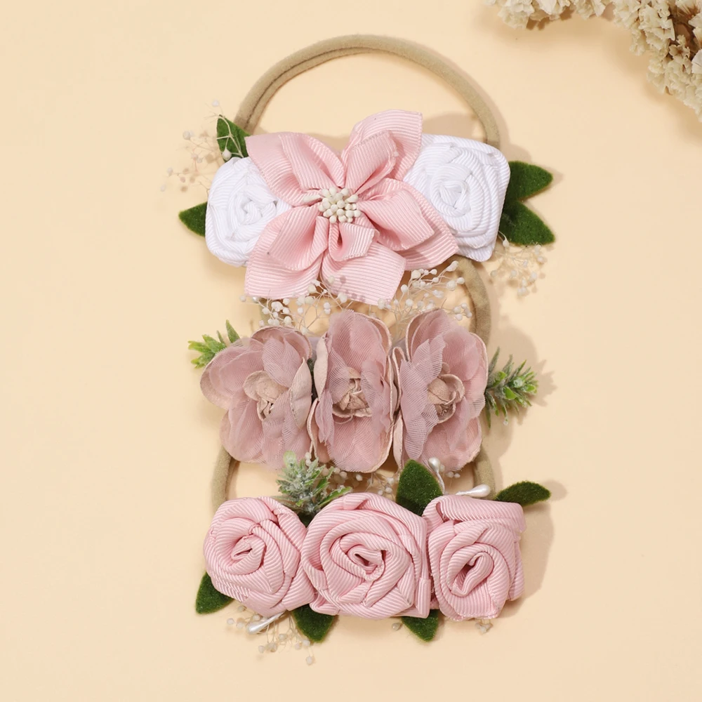 Pink Artificial Flower Baby Headband Newborn Boy Girl Elastic Nylon Hair Band Kids'hair Accessories Children Photography Props