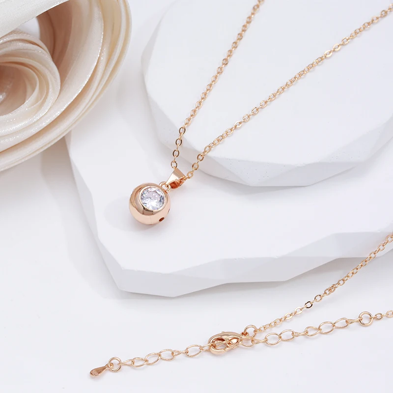 SYOUJYO Sparking Natural Zircon Round Pendant Necklace For Women 585 Rose Gold Color Trend New Jewelry Christmas Party Gift