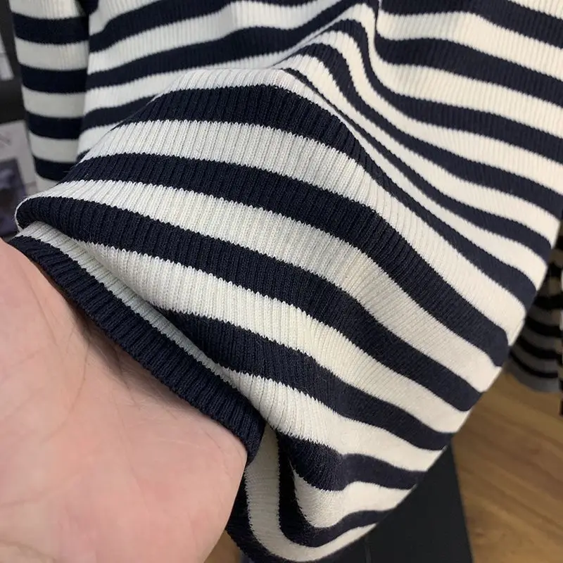 Plus Size Women Mock Neck Long Sleeve Top Autumn Winter Dralon Striped Warm Base Shirt Fat Mom Inner Wear T Shirt S 6XL view 6