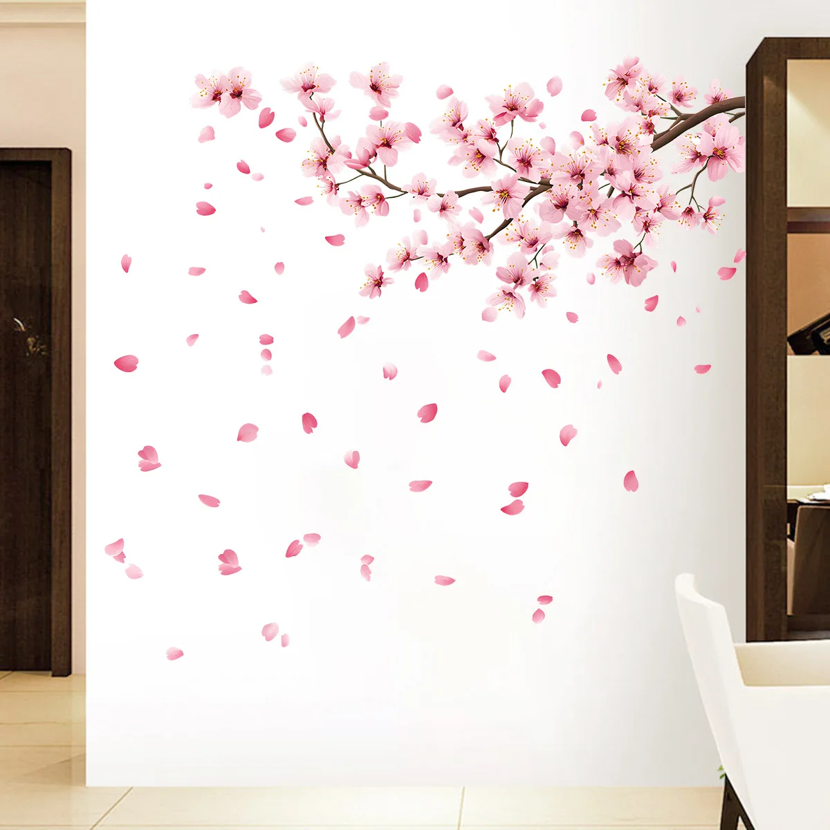 Pink Peach Blossom Branches Wall Sticker Home Decoration Waterproof Self-adhesive Stickers Bedroom Living Room Decor Wall Decals