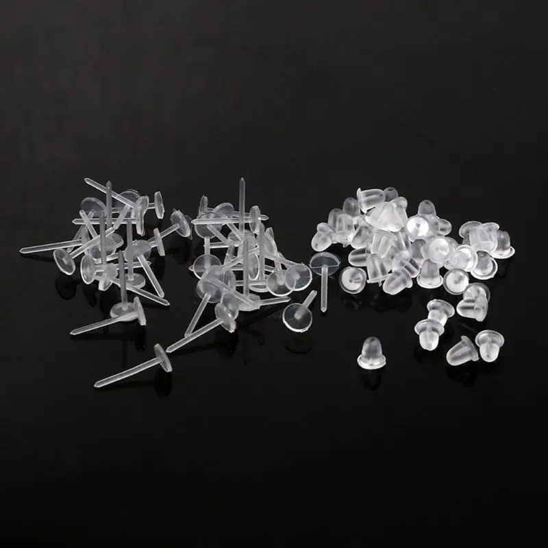 100 Kits Clear Plastic Earrings Earring Findings Earring Retainers Invisible
