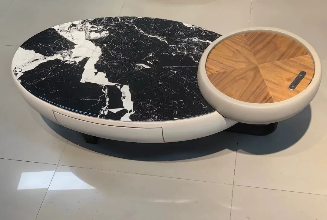 A Modern marble splicing walnut color coffee table height difference oval design Italian combination
