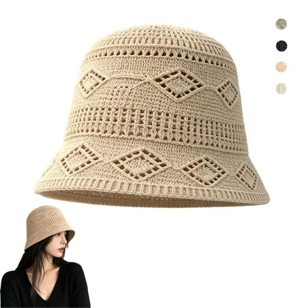 Stylish Hollow Out Fisherman Hat Knitted Texture Breathable Thin Sun Hat UV Protection Lightweight Crochet Hat Commuting Use