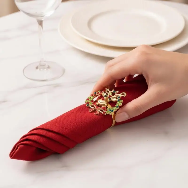 Christmas Napkin Rings 6 Pack Pine Wreath Design Xmas Napkin Holders for Outdoor Picnic Winter Holiday Table Decor