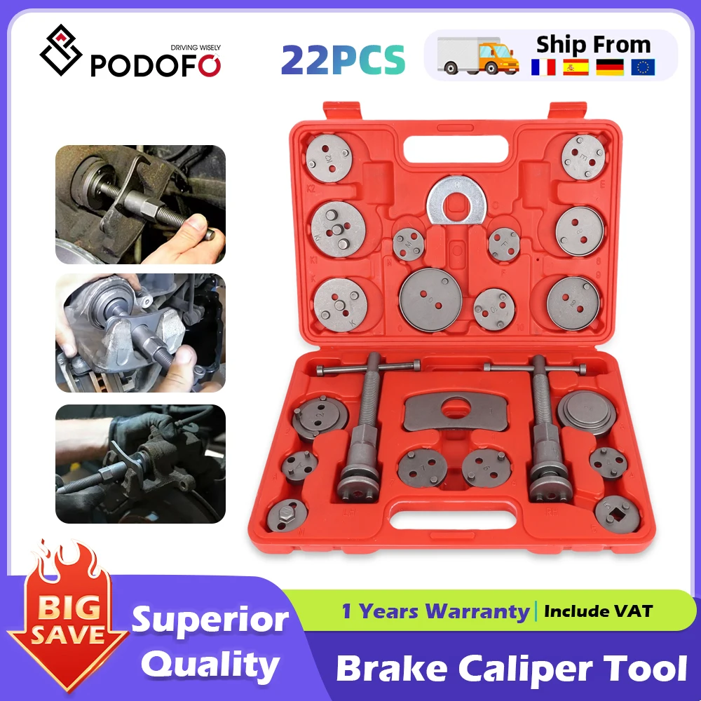 Podofo 22-delige remzuigercompressor gereedschapset voor remblokvervanging autoreparatie gereedschapset