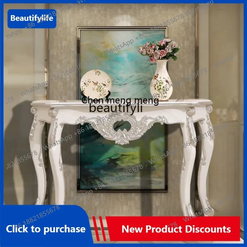 C85 European Style Console Corridor Solid Wood Porch Paint Neoclassical Hallway Carved Console Tables Beauty