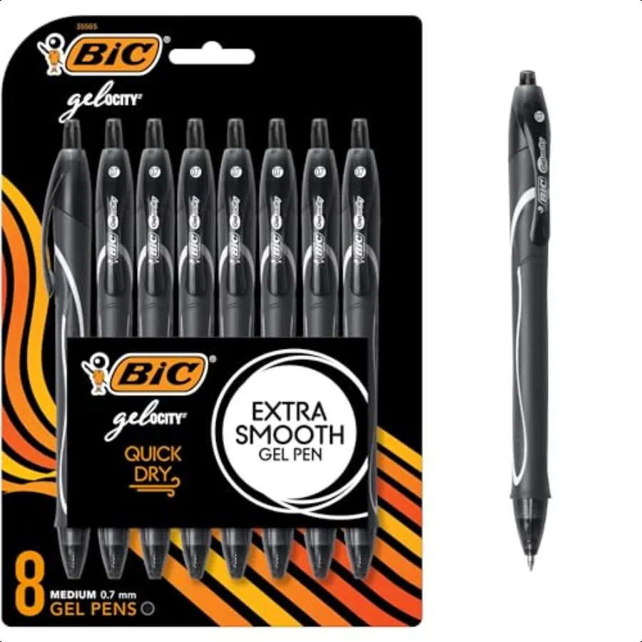 

Gelocity Quick Dry Black Gel Pens Medium Point 0.7mm 8Count Pack Retractable Gel Pens With Comfortable Full Grip