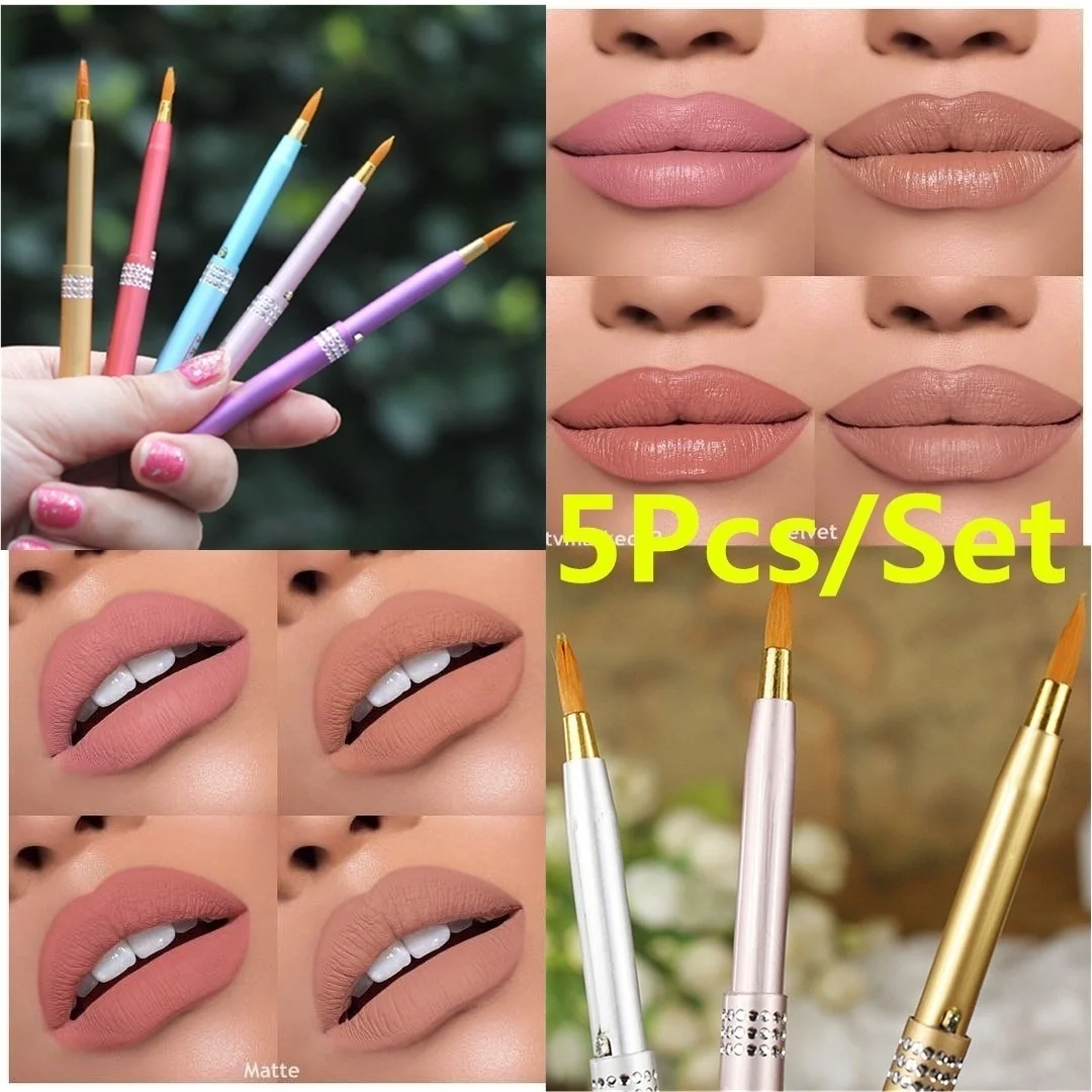 New 5 Colors/set Ladies Portable Retractable Cosmetic Lip Brush Lipstick Gloss Beauty Lip Brush Makeup Tool