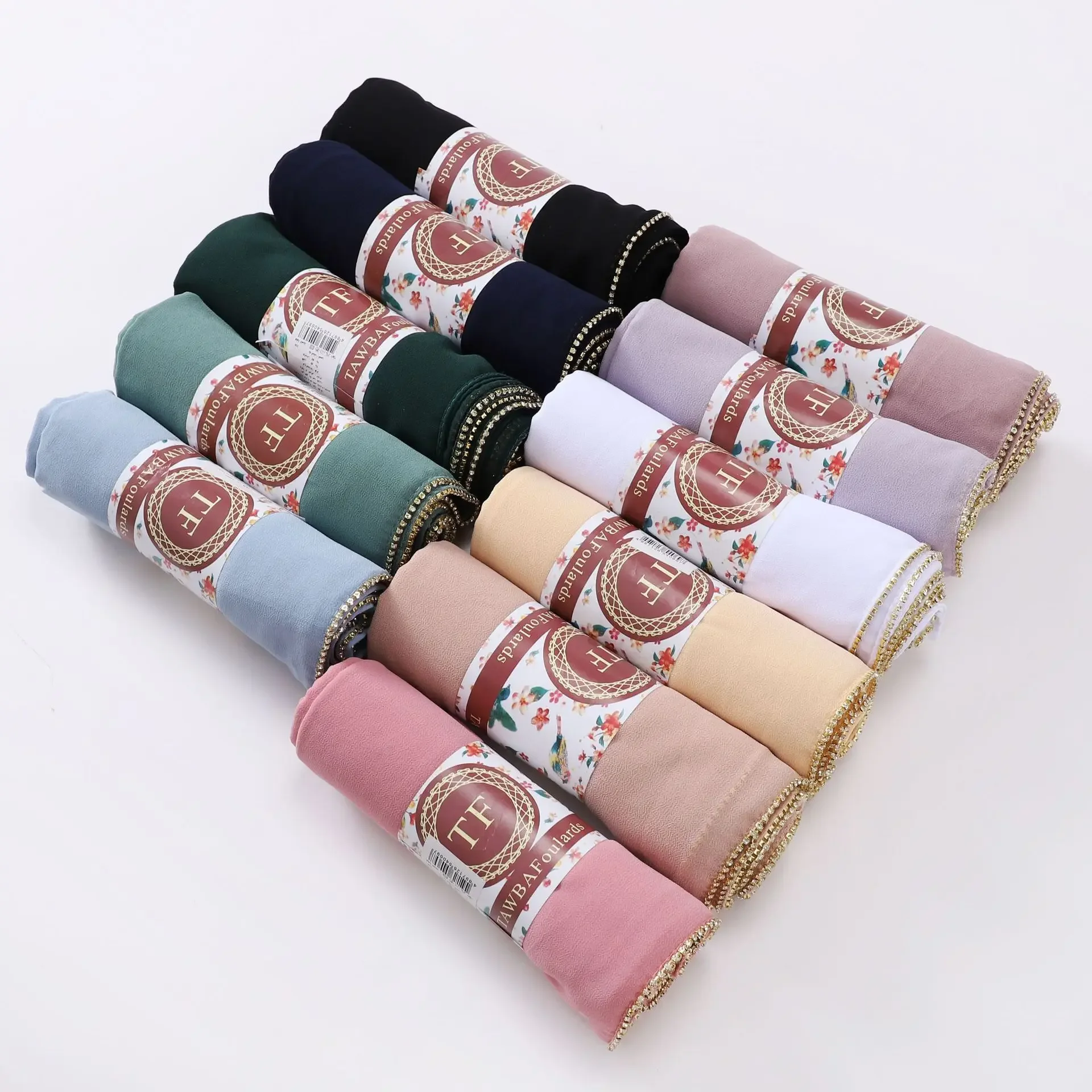 

New Bubble Pearl Chiffon Scarf High Quality Diamond Chain Headscarf Hijab Muslim Women Head Wrap Shawl Turban Bandanas Turbante