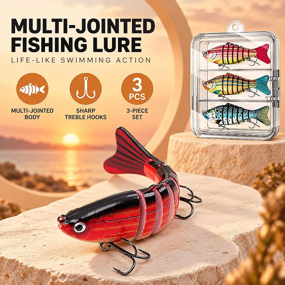 Hard Bait Swimbait 7 Segments Jointed Slow Sinking Lure 3/5/10 Pack Wobbler with Rattle 3D Eyes for Pike Perch in Forest Lake