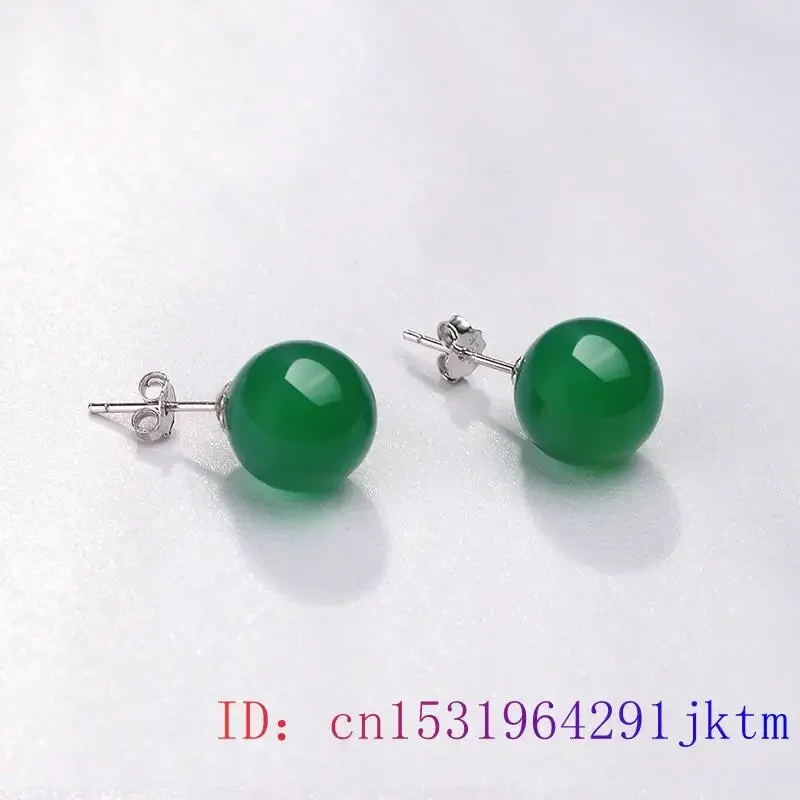 Jade Bead Earrings Vintage 925 Silver Gemstone Luxury Energy Ear Studs Carved Chinese Talismans Natural Gift Charms Green