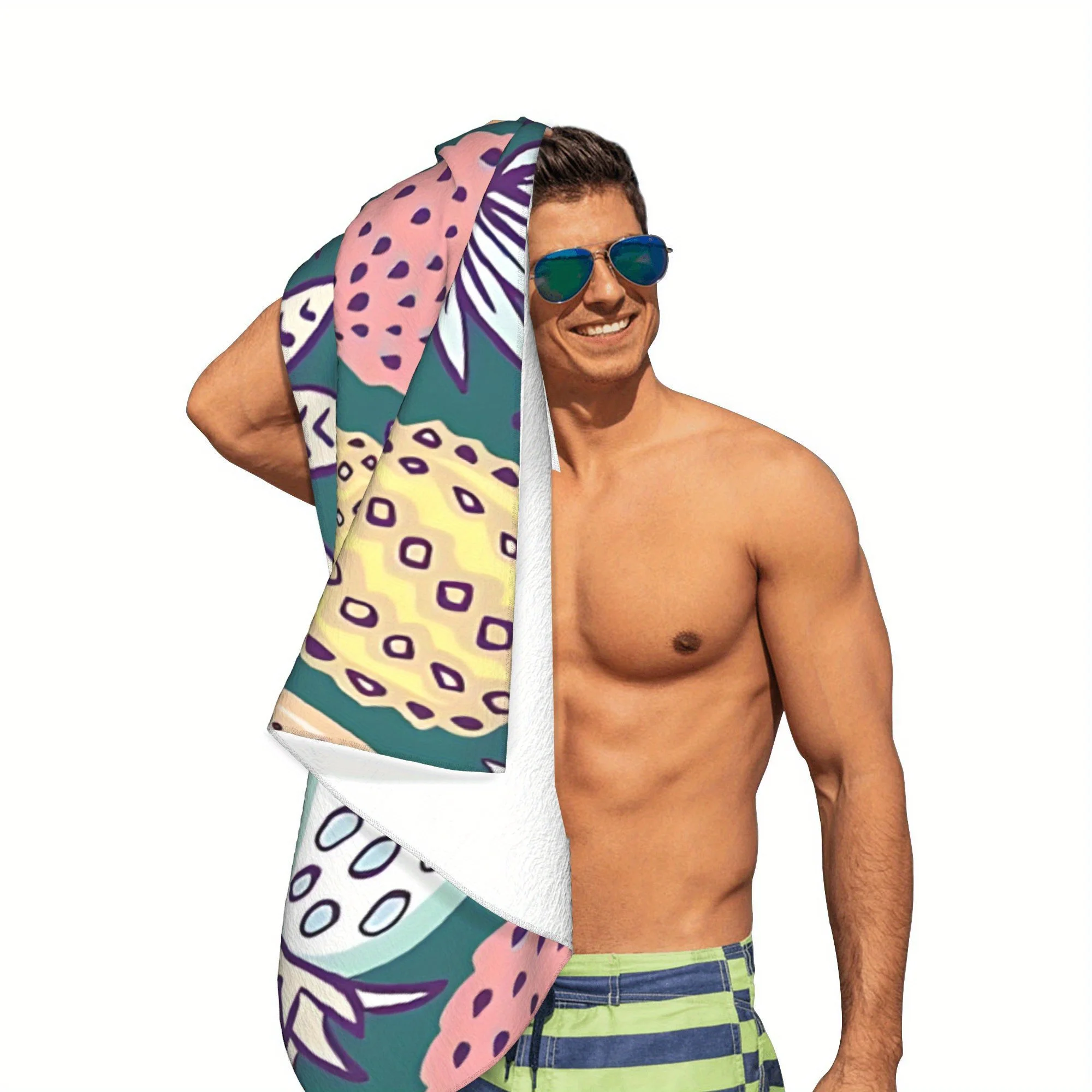 مناشف الشاطئ بنمط الأناناس والفواكه الاستوائية مناسبة للسفر في الصيف واستخدام الدش، وقابلة للغسل في الغسالة متعددة المقاسات #4