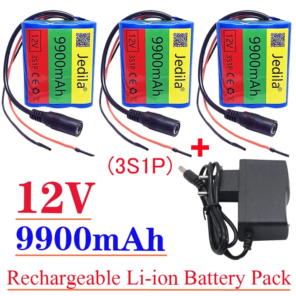 Batería de litio de 12V, 100% mAh, 3s1p, 9900, Placa de protección + cargador de 18650 V, novedad, 12,6