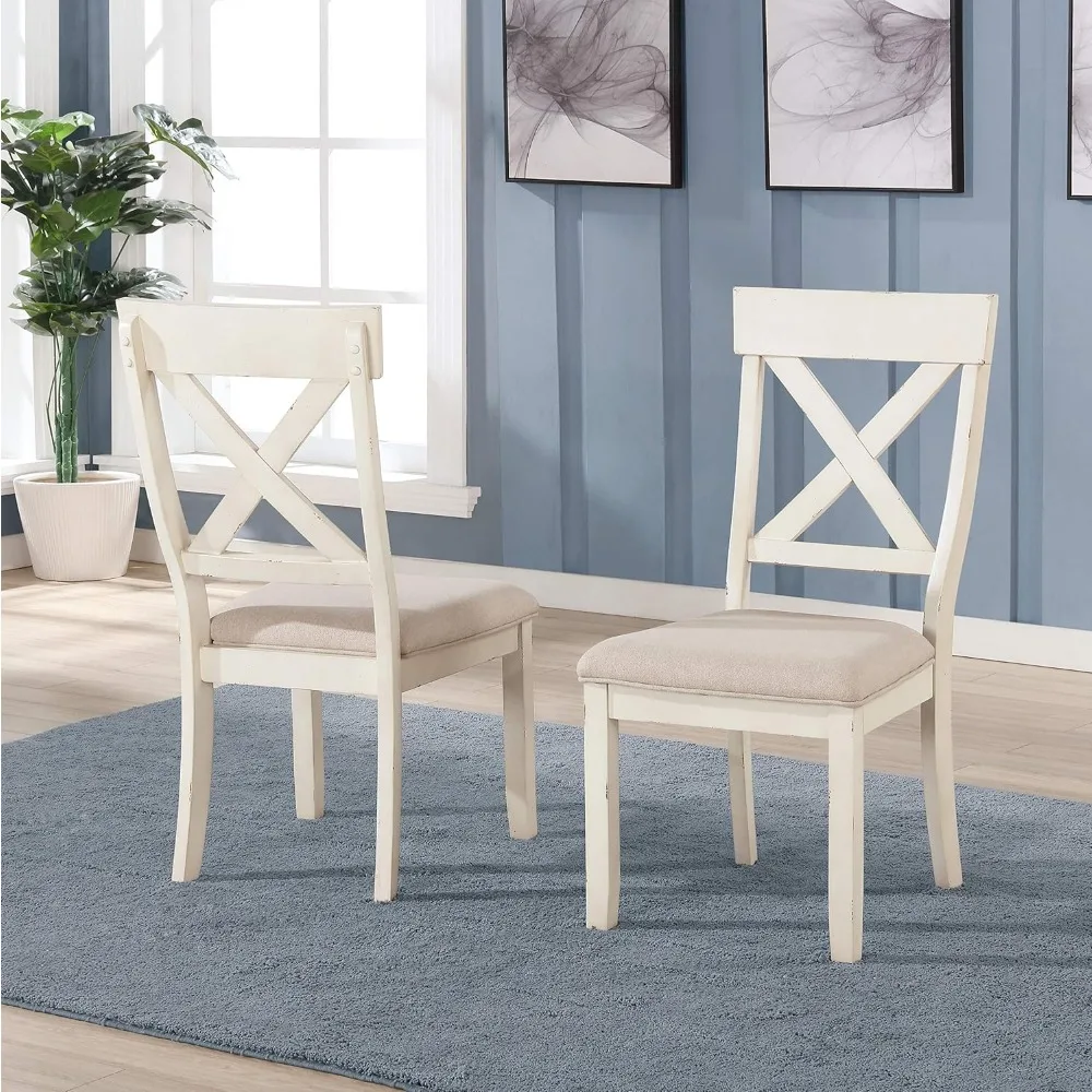 Wood Cross Back Upholstered Dining Chairs, Set of 2