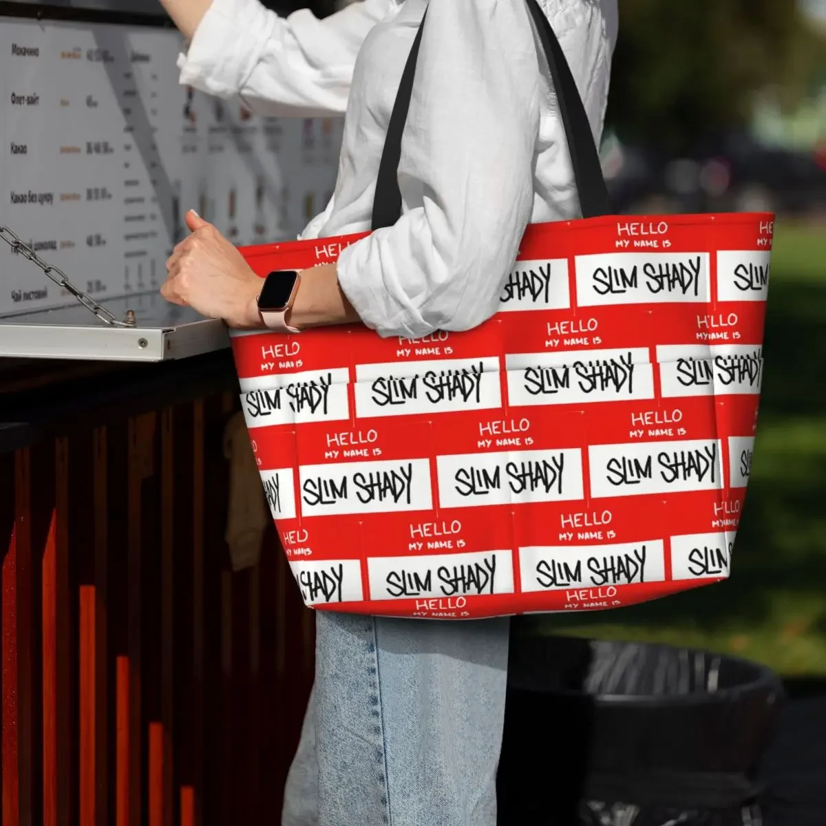 

Hello My Name Is Slim Shady Eminem Beach Tote Bag Sport Gym Yoga Duffle Large Tote Bag Women Travel Bag Fitness bag