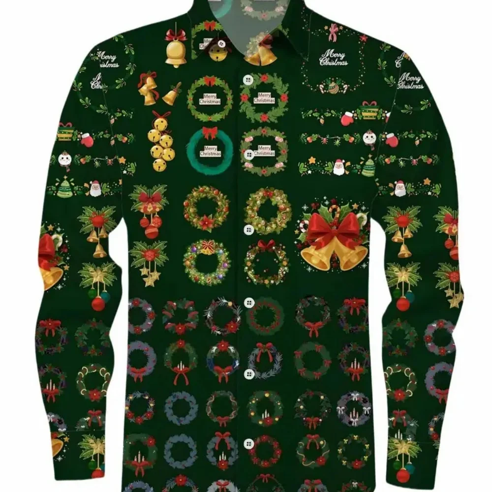 قميص رجالي إبداعي بنمط ندفة الثلج بأكمام طويلة وحفلات عيد الميلاد ملابس كاجوال مريحة للعطلات للرجال